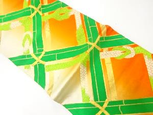 アンティーク　竹格子に組紐模様織り出し暈し袋帯